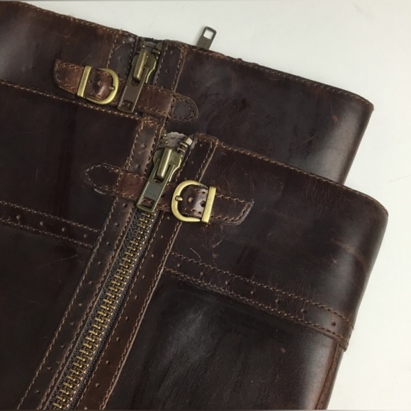 Born Poly Wide Calf Tall Zip Leather Brown Boots Size 10M - Picture 4 of 8